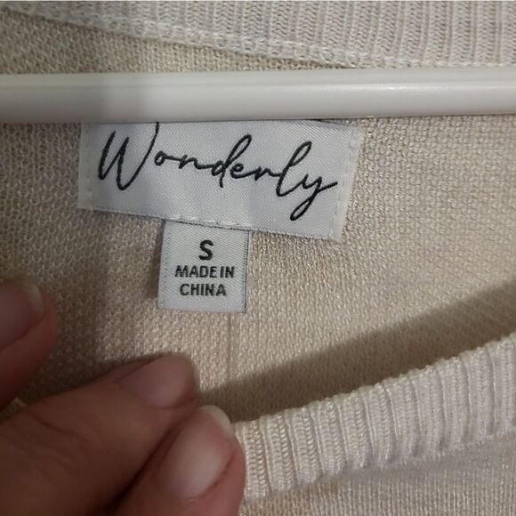 Wonderly Ivory Animal Print Drop Shoulder Hi-Lo Crew Neck Sweater, S NEW wTag - Picture 6 of 8